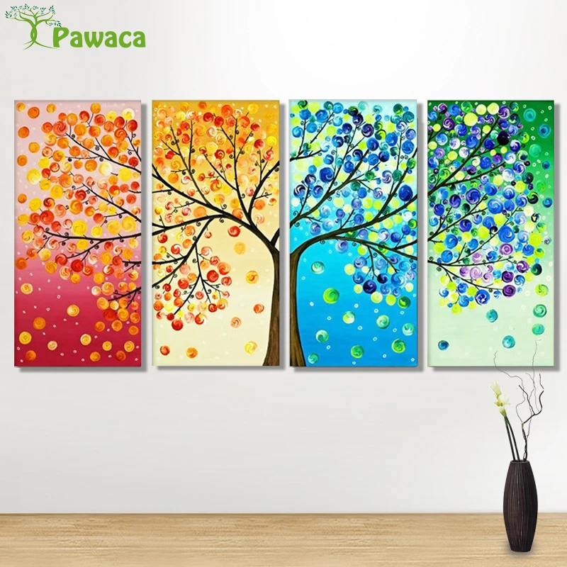 

4pcs/set 5d Diamond Embroidery Four Seasons Tree 3d Diamond Painting Cross Stitch Mosaic Pattern Rhinestone Home Decor triptych