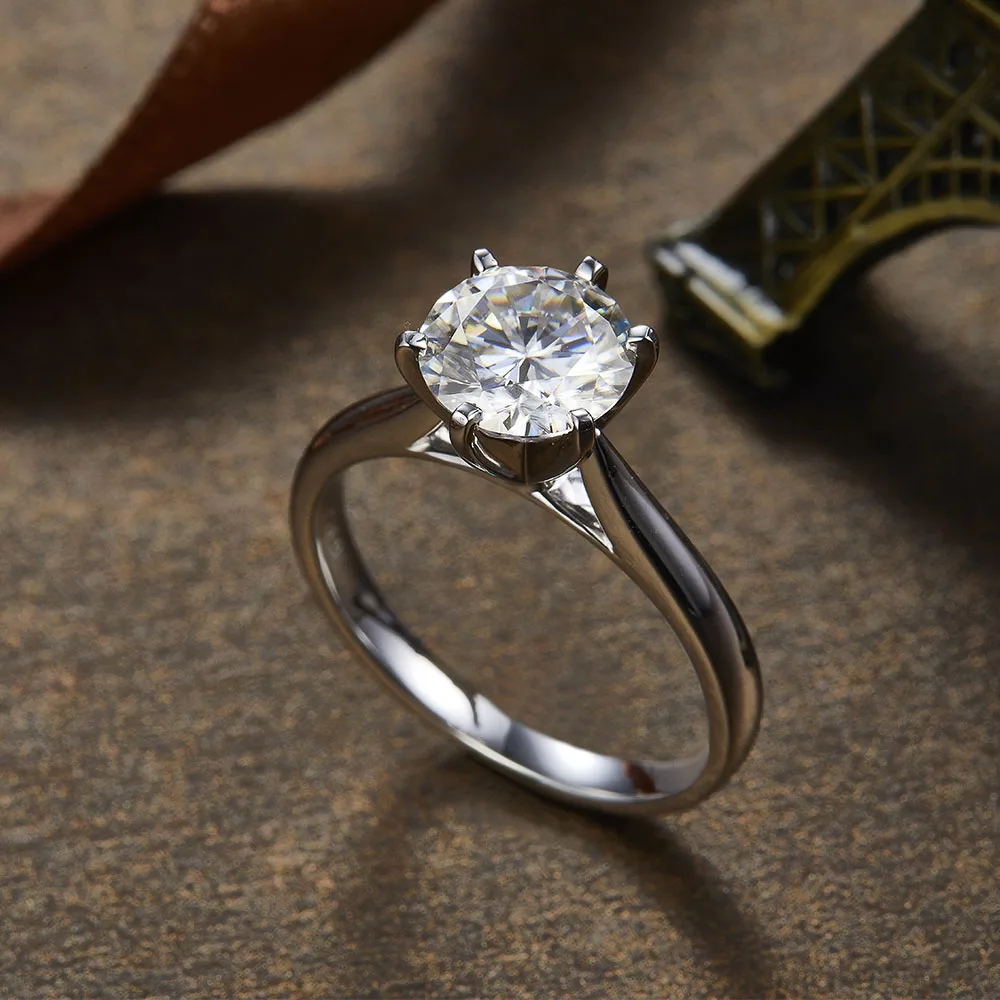 FlipGems классические Moissanite центр 2.5ct обручальное кольцо для женщин E color Moissanite Solid 14K белое золото кольцо