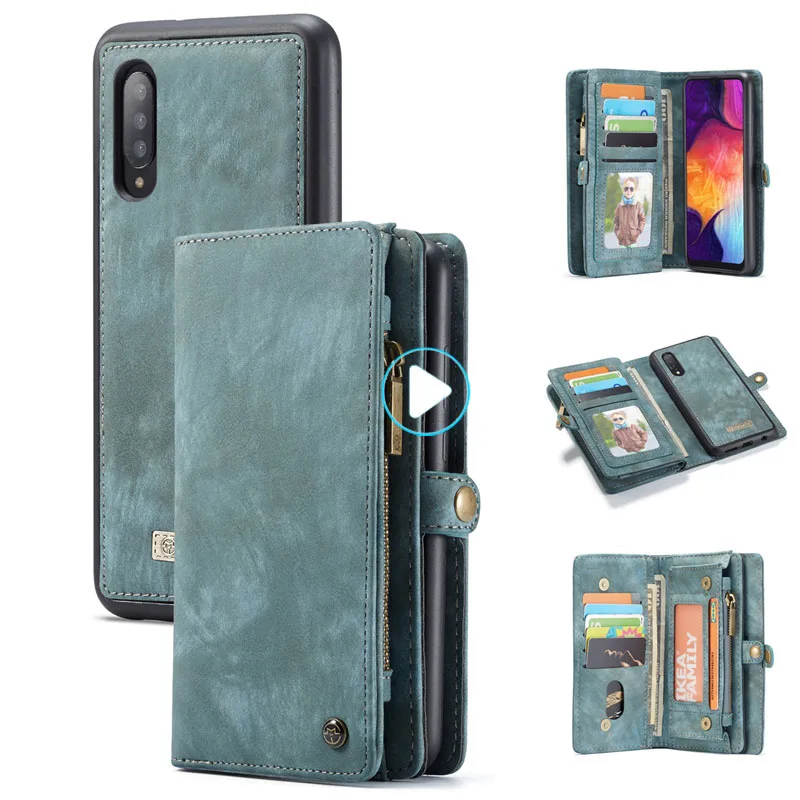 For Samsung Galaxy A20 A30 A50 Case Luxury Genuine Flip Wallet Leather Cover Mobile Phone Back