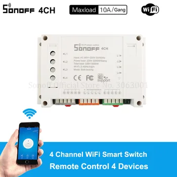 

Sonoff 4CH 10A/Gang Wifi Smart Switch 4 Gang Four Channel Remote Wifi Light Switch Control 4 Devices Work with Alexa Google Home