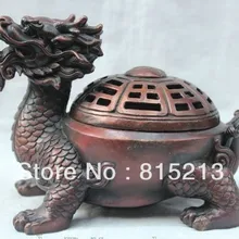 Bi00496 " Китайская Азии Бронзовый Фу Дракон Черепаха Черепаха Статуя Курильница Курильница