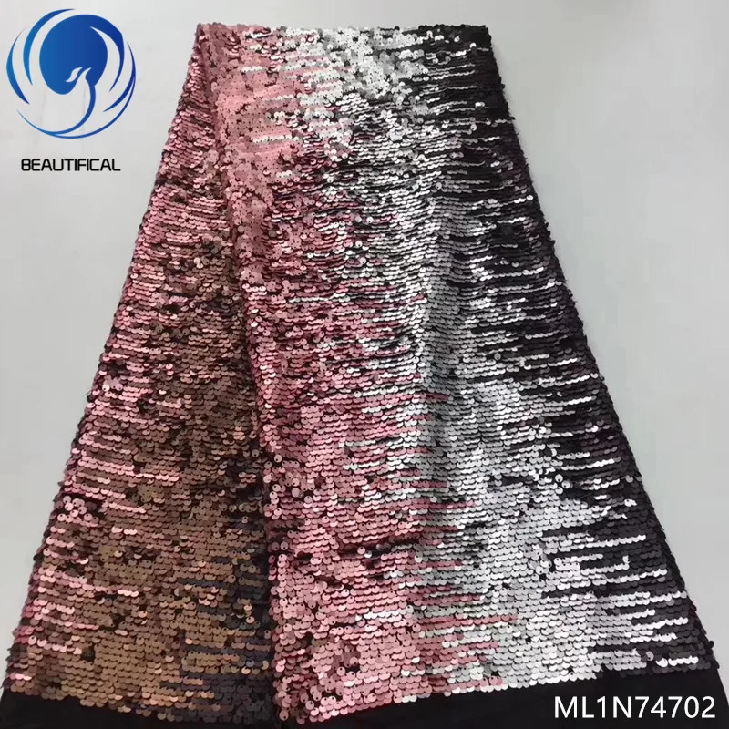 

BEAUTIFICAL sequins fabrics material tulle lace fabric for party african sequins fabric free shipping ML1N747