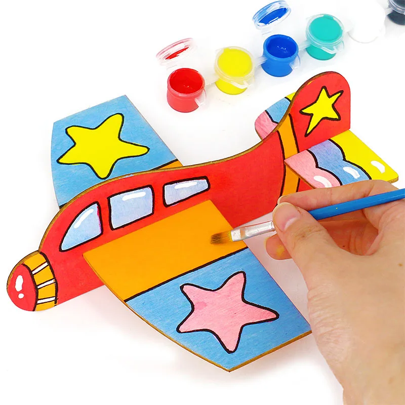 

Blank Wooden Mosaic Plane Kindergarten Painting Graffiti Material Children's Puzzle DIY Toy White Blank Model