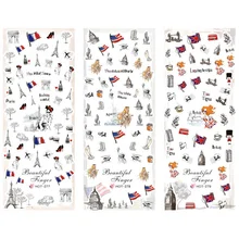 3 упаковки/партия, Статуя Свободы с национальным флагом США, Великобритании, Франции, тату для ногтей, наклейка на воду, HOT277-279 для дизайна ногтей