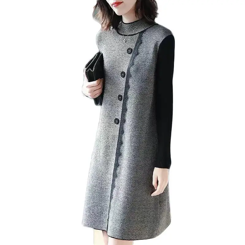 

2019 Autumn Winter New Women Long Sleeve Dress Long Sweater Dress Female Lace Pullover Straight Knitted Solid Loose Clothes X63