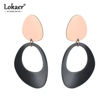 Lokaer модные выдолбленные Необычные геометрическая форма титановые серьги из нержавеющей стали для женщин черные/розовое золото серьги E19140