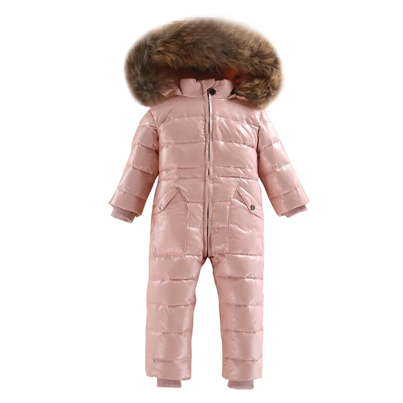 2019 Winter Baby Boy Rompers Fur White Duck Down Kids Girls One-Pieces Snow Jumpsuits Windproof Children Onesies Clothes