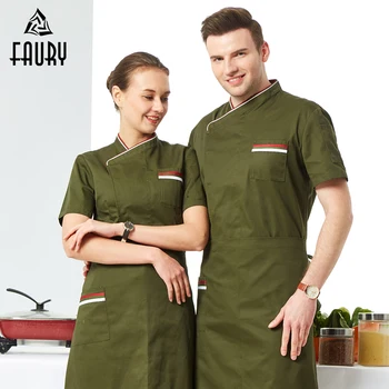 

Chef Uniform Uniforme Camarero Short Sleeve Catering Unisex Work Clothes Canteen Sushi Cake Shop Waiter Waitress Cook Jacket