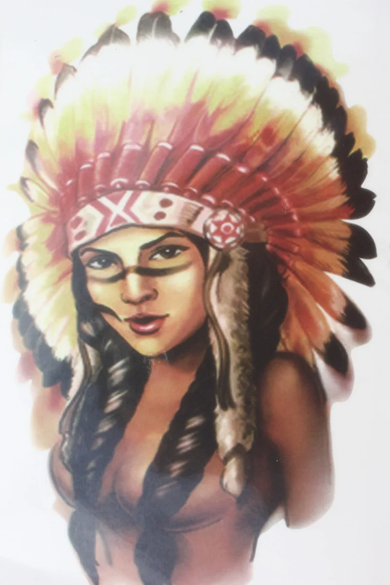 

Indian Chief girl warrior with Feathers hat Size 22 x 12cm Brand New Body Art tatoo Temporary Tattoo Exotic Sexy Henna Tattoo