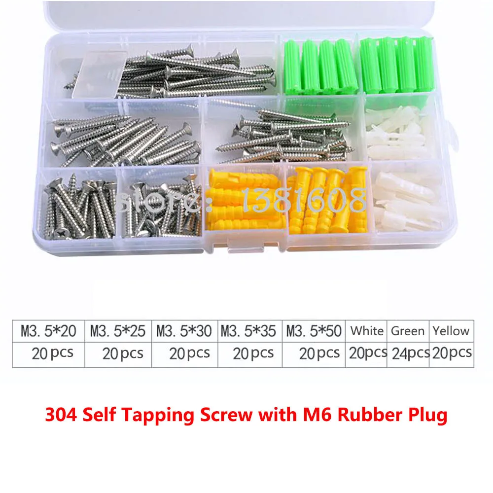 1SET 304 Stainless Steel Self tapping Screw Combination Kit with M6