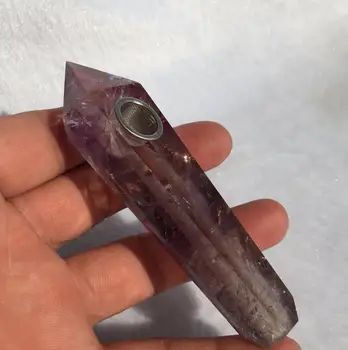 

Natural amethyst Gemstone Crystal Rock Wand Smoking Pipes Cigarette holder+2Metal Filter
