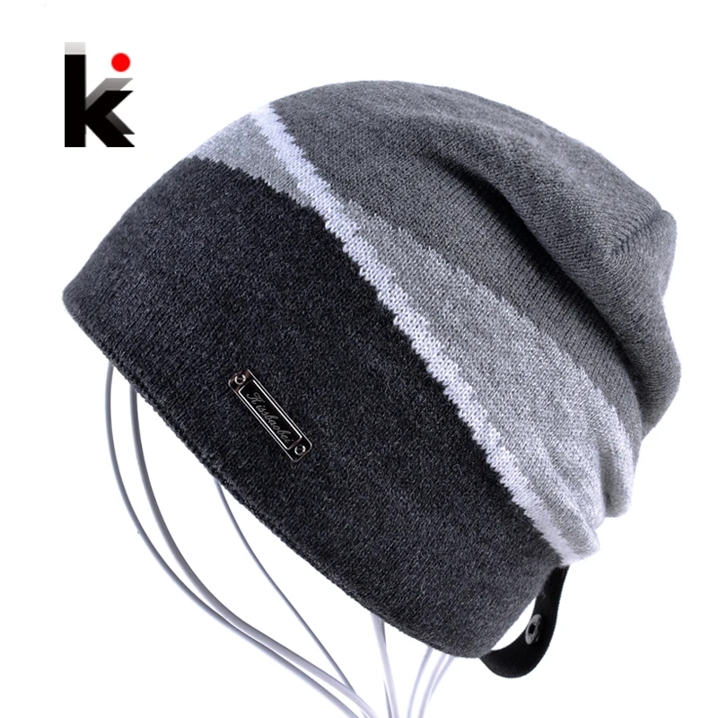 

Winter Men's Skullies Gorro Brand Beanie Plus Velvet Hip-hop Hat Knitted Caps Boy Hats Beanies For Men Bonnet Touca Inverno