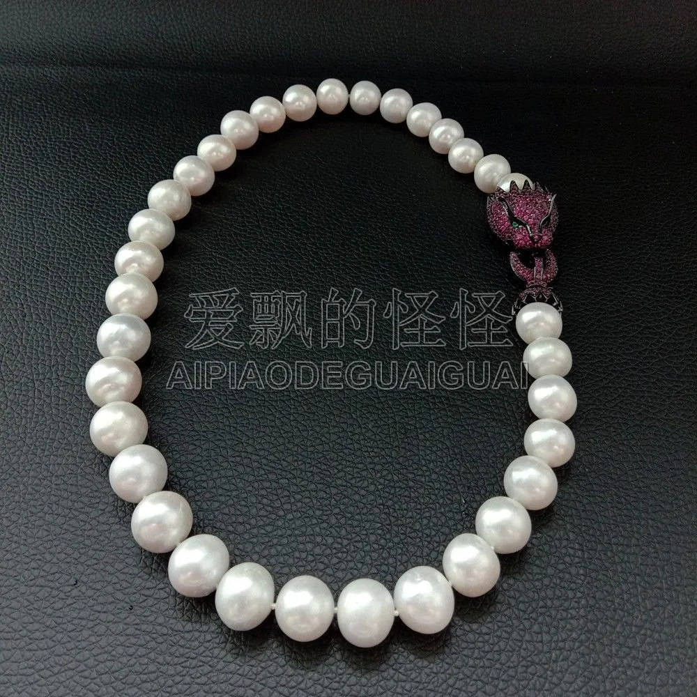 

N071305 12MM Big Natural AA White Round Pearl Necklace Choker Necklace