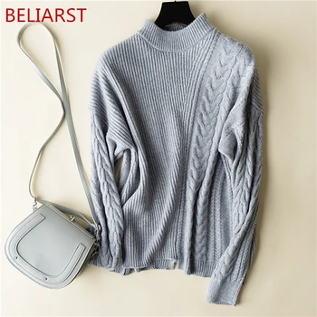 

Cashmere Sweater Women's Short Half-high Collar Pullover Sweater Autumn and Winter New Solid Color Fashion Wear Wool Sweater