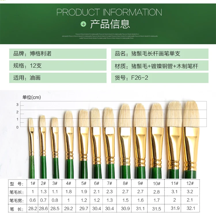 1 шт. художественная кисть для масляной краски, гуашь из свиной шерсти, пропиленовая Акварельная кисть для рисования маслом, Длинная зеленая ручка