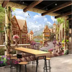 На заказ Настенные обои Европейский стиль ретро сказки городское здание фото обои для стен 3D Ресторан Кафе фон стены