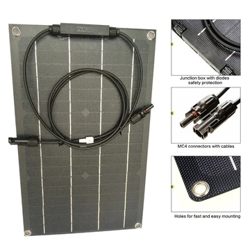 

Solar Panel 1pcs 20W ETFE Coating Layer Flexible Solar Panel 20W 18V Mono for Caravan Home Off Gird 12V Battery Charging Power