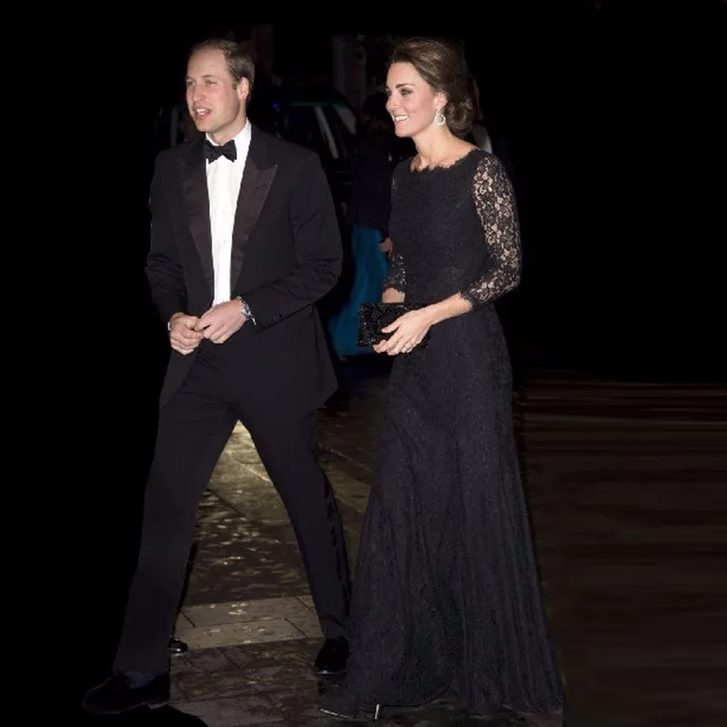 Elegant 3/4 Longs Sleeve Lace Women Long Formal Evening Dresses 2017 Celebrity Dresses Scoop Neck Sheer Lace Evening Gown