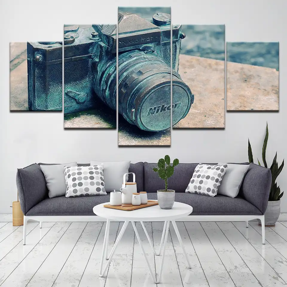 Lienzo Pared Imagen Modular Artistica 5 Piezas Camara Retro Vieja