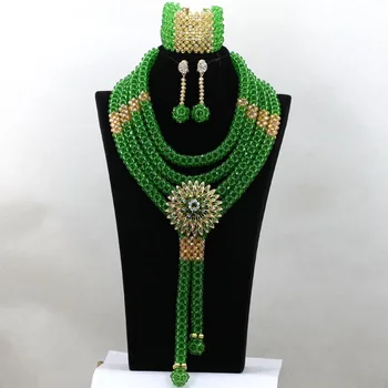 

Fabulous Green Nigerian Wedding African Beads Jewelry Set Crystal Costume Necklace Set for Bride Gift Free Shipping WA808