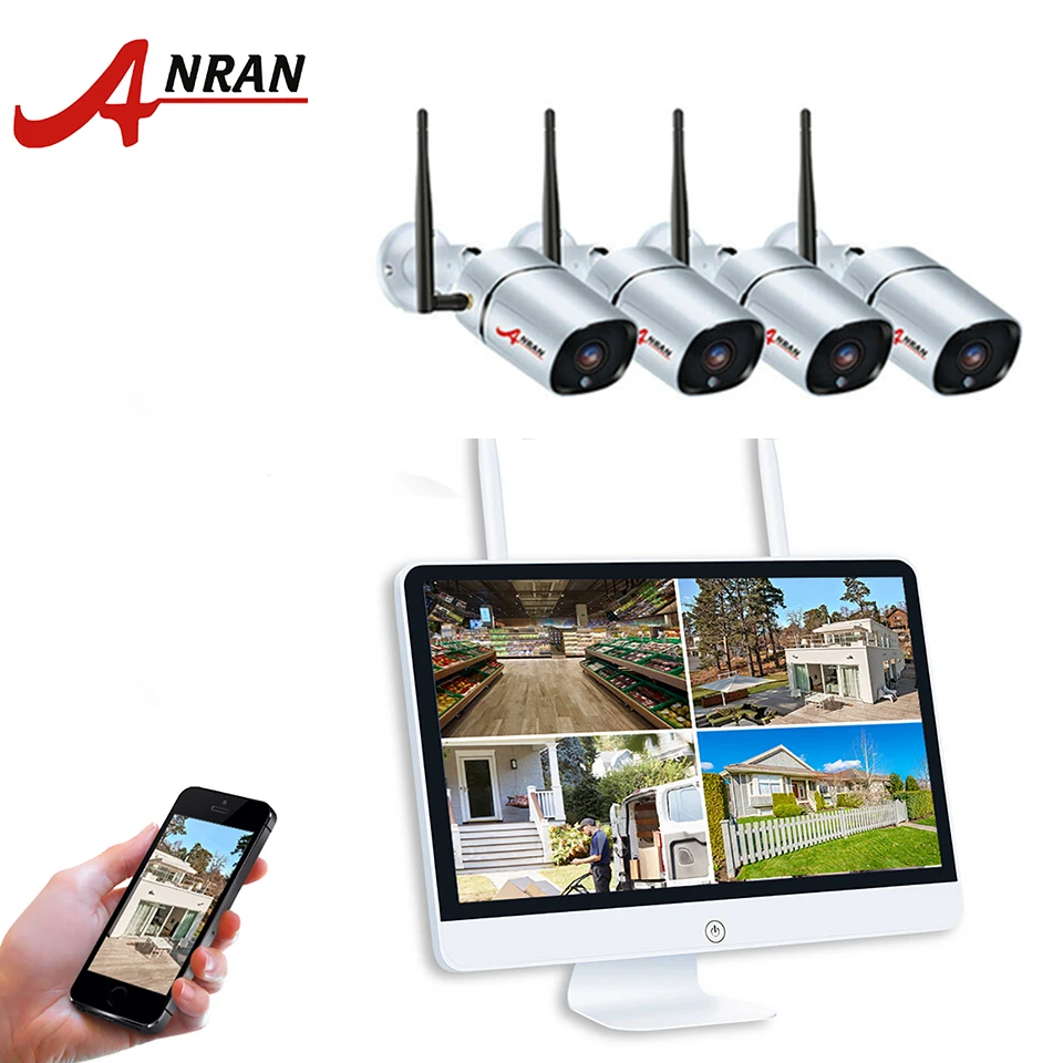 ANRAN CCTV H.265 2.0MP 8CH NVR 15 дюймов LCD 2/4 шт 1080P 36 IR наружная Ночная Видео IP Беспроводная