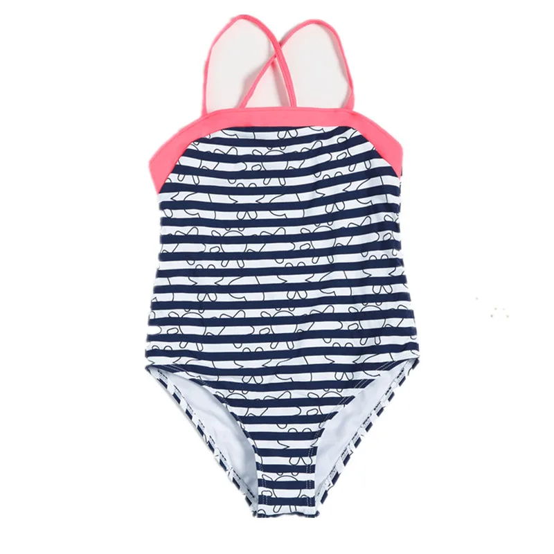 

Girls One Piece Swimwear New 2019 Children Girls Black Stripe Printing Swimsuit Kids Girl Summer Beach Wear G1-jx8