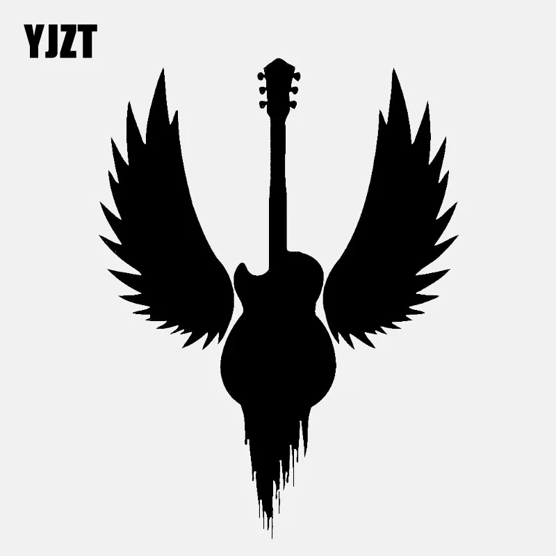 

YJZT 11.4CM*15.1CM Fun Guitar Music Hard Rock Metal Wings Vinyl Black/Silver Car Sticker C22-0708