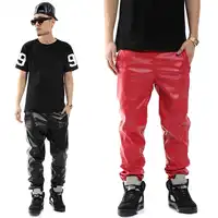 Fashion Brand pantalones hombre Casual Hip Hop personality Faux Leather harem Trousers slim skinny pants men