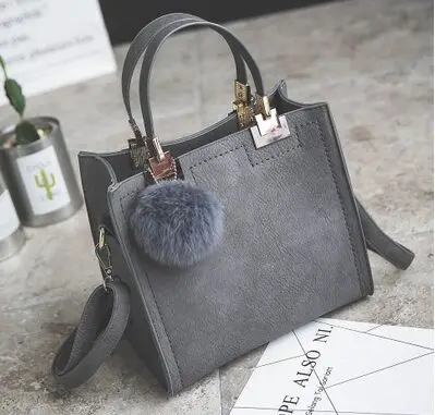 

Hot sale handbag women casual tote bag female large shoulder messenger bags high quality PU leather handbag with fur ball bolsa