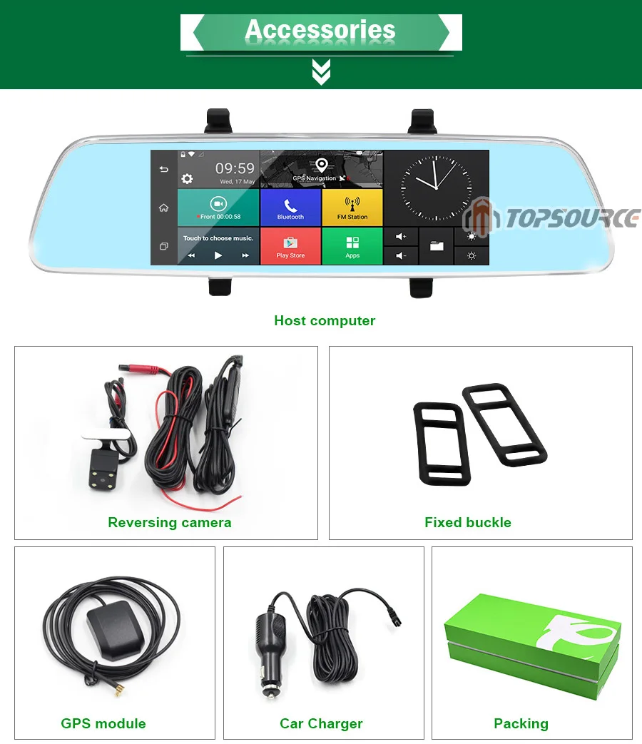 TOPSOURCE 6,8" 3g Автомобильное Зеркало gps Android 5,0 видеорегистратор Full HD 1080P видео рекордер двойная камера DVRs ram 1 ГБ/rom 8 ГБ Регистратор