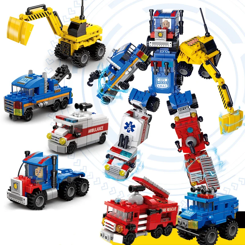 

6 in 1 LeLe compatible legoed city transformation ambulance vehicle military fire fighting truck sets hornet building blocks toy
