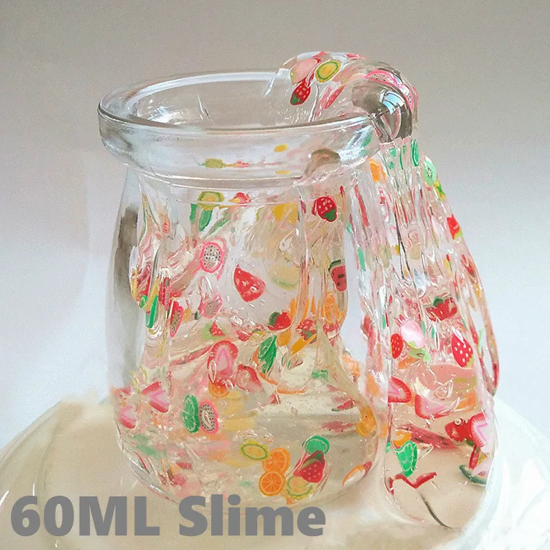 

60ML Fruit Slice Transparent Slime Toys Crystal Fluffy Putty Cloud Plasticine Clay Light Polymer Kids Antistress Toy Supplies