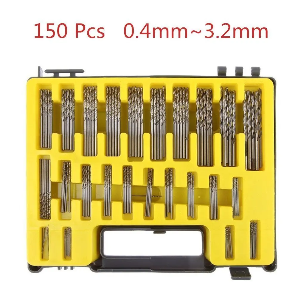 

150 Piece Titanium Coated Pilot Point High Speed Steel Shank twist Drill Bit Set with Case of 0.4 - 3.5 mm