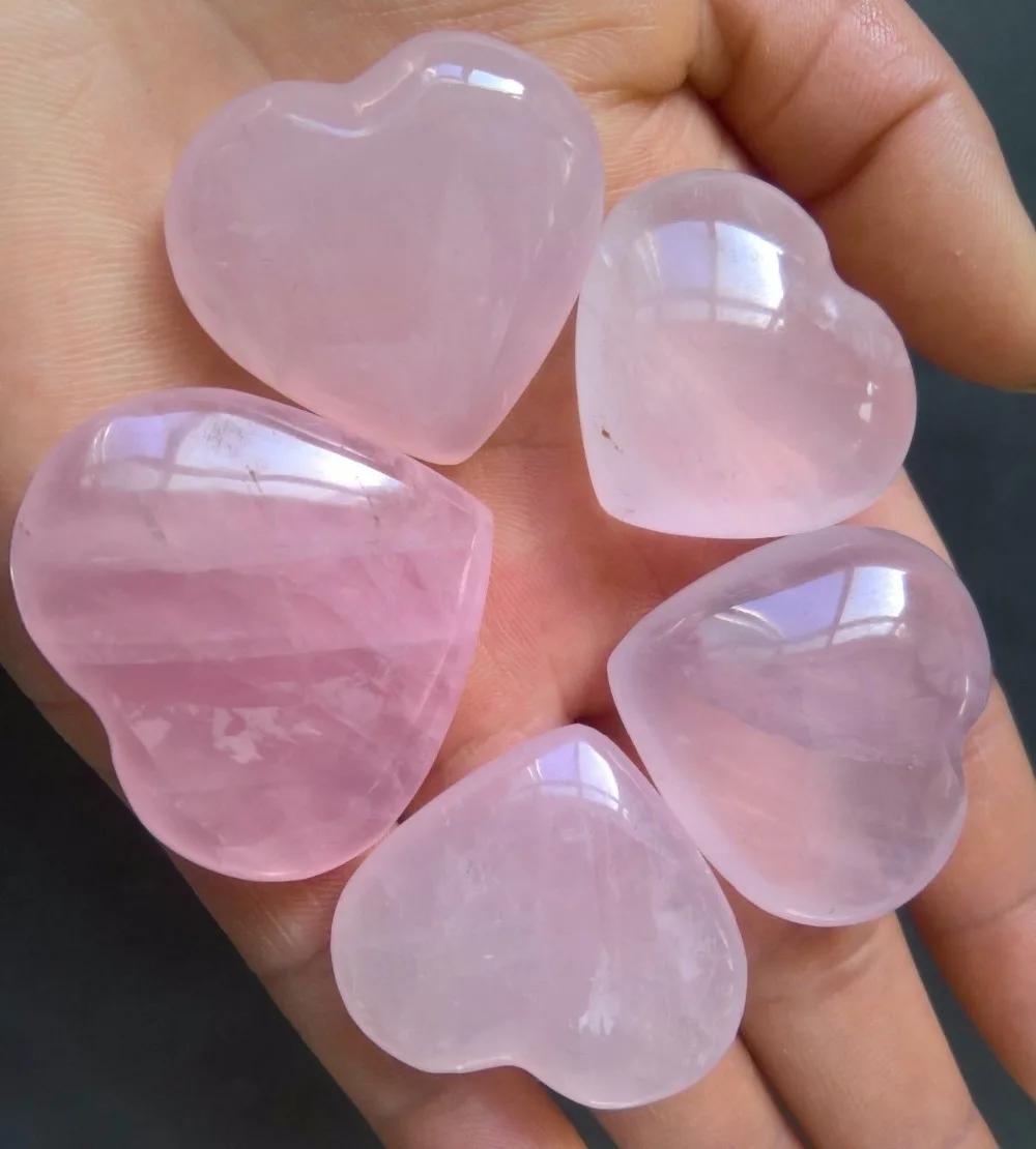 Buy 5pcs natural pink rose quartz crystal heart
