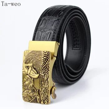 

Ta-weo Men Automatic Gold & Silver Eagle & Dragon Buckle Belts, Fashion Waistband Good Quality, Split Leather