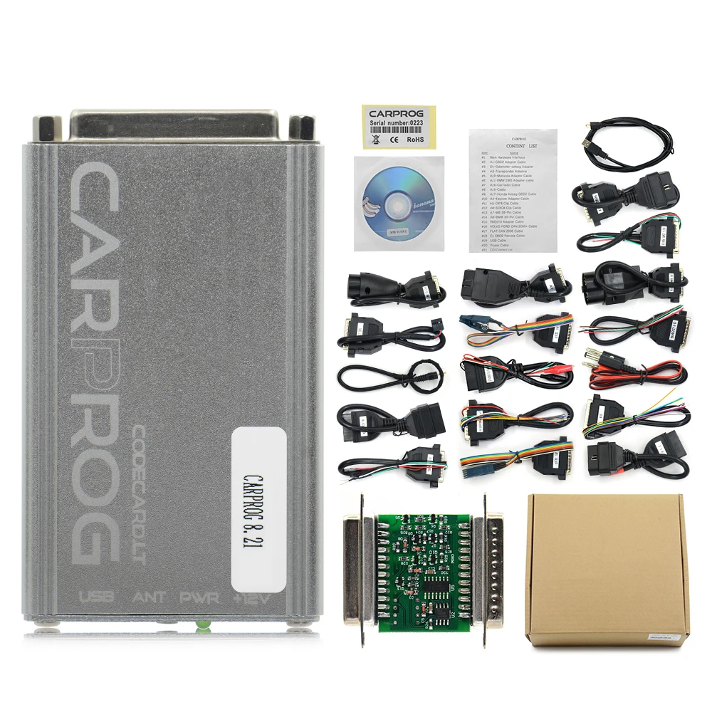 Keygen онлайн программатор Carprog FW V8.21 v10.05 V10.93 Полный комплект с 21 адаптером все
