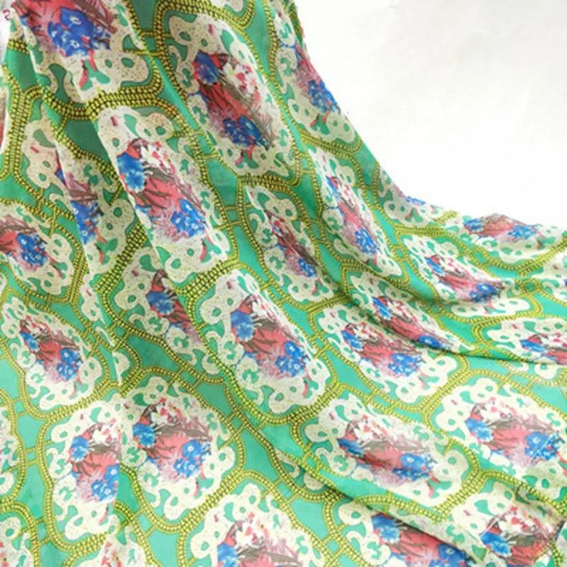 Шифоновая ткань 1 метр* 150 см с цветочным принтом из мягкого жоржета 75D платье/одежда рубашка Шитье - Цвет: Green 50