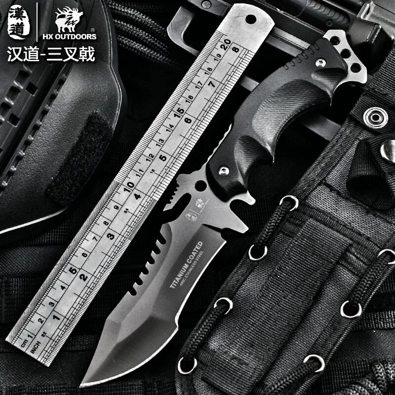 Baratos Camping cuchillo fijo táctico Caza supervivencia Herramientas karambit cuchilla de bolsillo EDC Herramientas 440c titanio acero frío