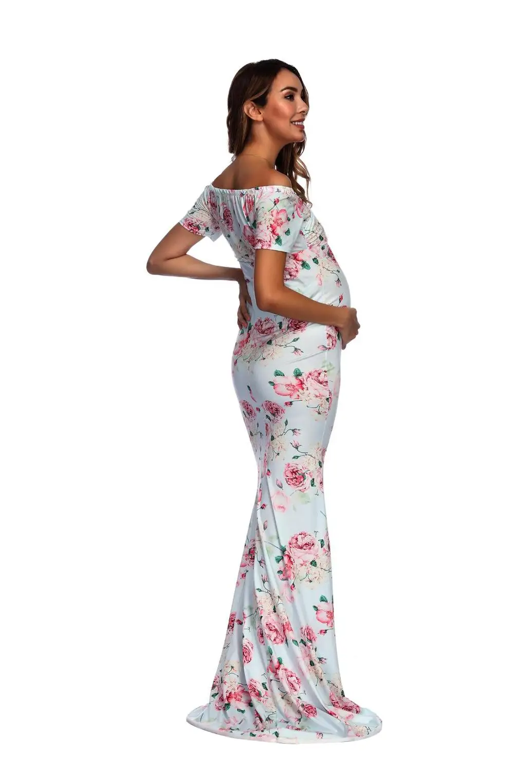 New Floral Maxi Maternity Gown For Photo Shoots Long Maternity Photography Props Pregnancy Dress Sexy Pregnant Dresses For Women (12)