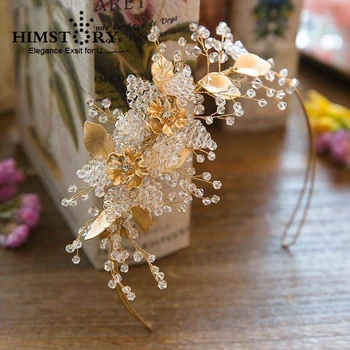 

Handmad Gold Leaf Flower Hairband Crystal Bridal Hairwear Wedding Hair Accessories Hair Jewelry Women Party Hair Ornament