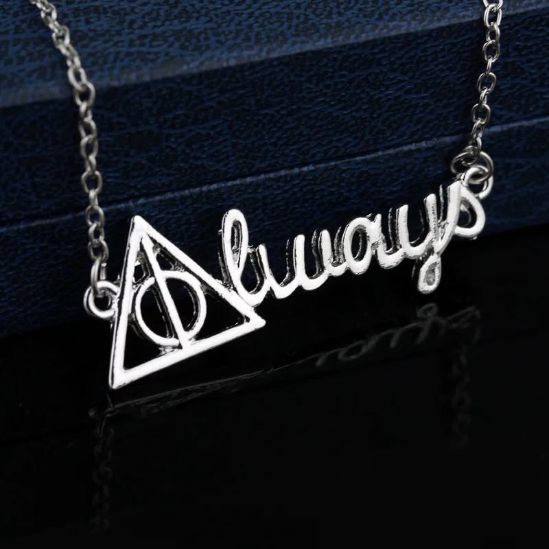 

Silver Plated Deathly Hallows Always Necklace Kolye Geometric Triangle Letter Pendant Wizard Necklace Collares