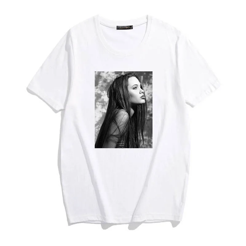 Винтажная женская футболка Angelina Jolie с красивым Ретро забавным принтом, Новая Летняя Повседневная модная женская Свободная футболка Harajuku с круглым вырезом - Цвет: 2