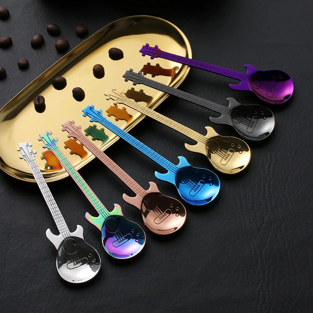 

1PC Funny Stainless Steel Rainbow Guitar Shape Coffee Mixing Stirring Spoon Cold Drink Tea Tools Dinnerware Kitchen Accessories