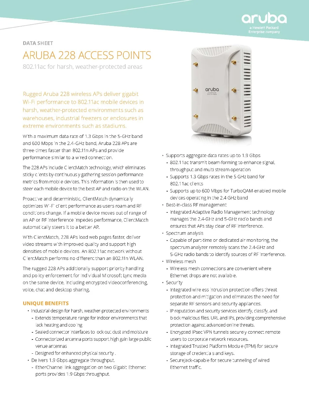 Aruba IAP-228-RW JW247A Aruba мгновенная прочная Внутренняя среда беспроводная точка доступа-Wi-Fi-двухдиапазонный-в потолке