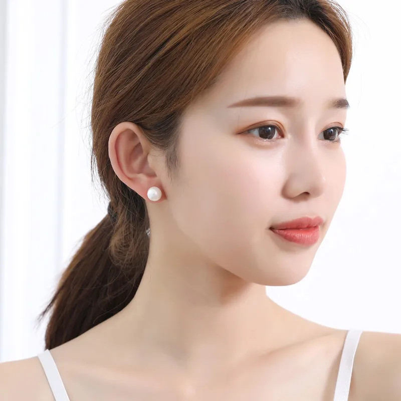 Pearl Stud Earring Simple Classic Design Round 10mm 12mm For Fashion Women 2022 New Year Jewelry Gifts