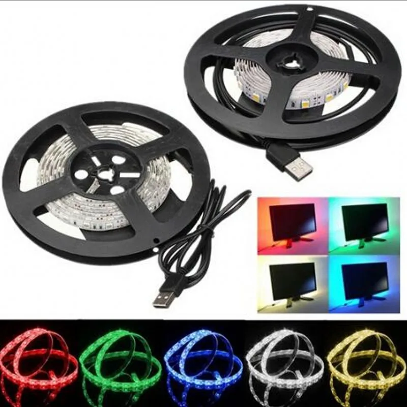 USB Светодиодная лента 5В не водонепроницаемый светильник SMD2835 50 см 1 м 2 3 4 5 RGB