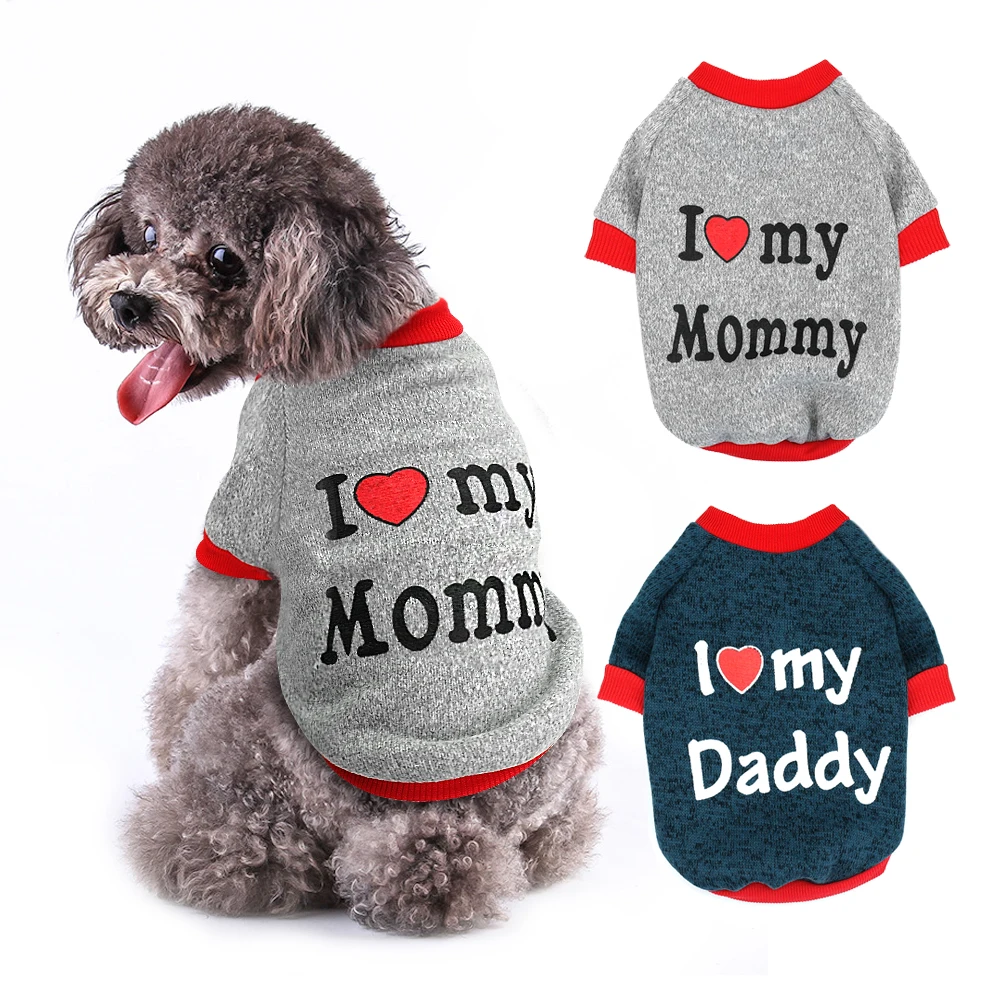 

Small Dog Clothes Cute Puppy Cat Clothing Cotton T-shirt Chihuahua Pug Clothes Vest Spring Autumn Pet Costume I Love Daddy Mommy