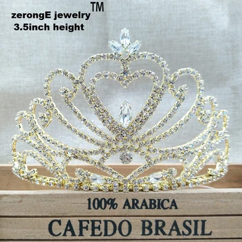 

zerongE jewelry 3.5" gold pageant heart wedding bridal tiara rhinestone hair jewelry eventy /party decoration crown tiara