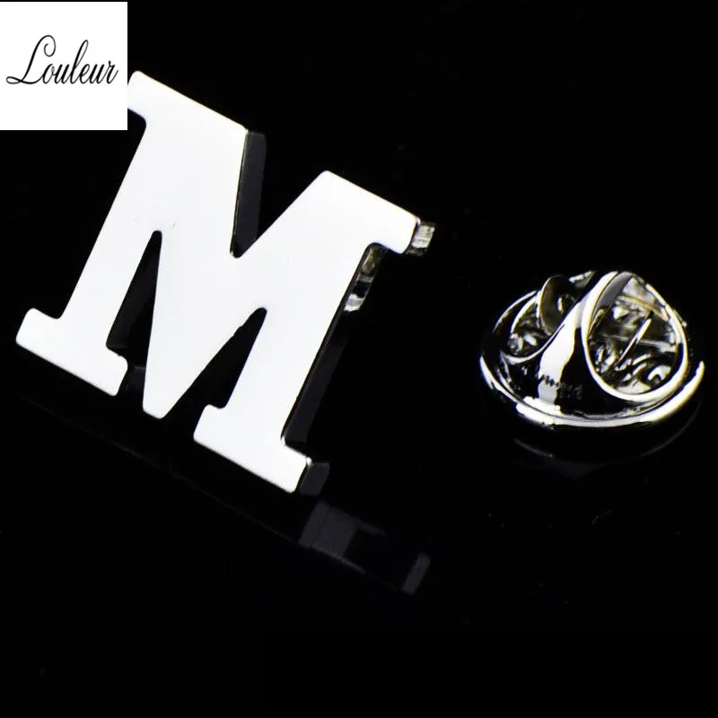 Louleur 1,5*1,5 мм, новинка, A-Z, 26 металлических букв, серебряный цвет, сплав, простая булавка, брошь, Пряжка для костюма, для мужчин, вечерние, для свадьбы, воротник рубашки - Окраска металла: M