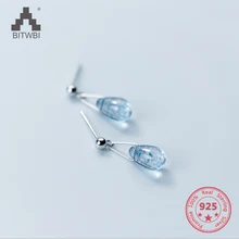Drop-shipping 925 Sterling Silver Earrings Jewelry Water Drop Shape Blue Opal Natural Stone Earrings for Women Jewellery v ya 925 sterling silver moon shape drop earrings elegant green opal stone earrings vintage women earrings female fine jewelry